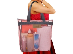 Mochila De Banho Em Malha, Cesto De Banho Com Zíper E Manias, Tote Para Praia E Viagens, Rápido Secagem