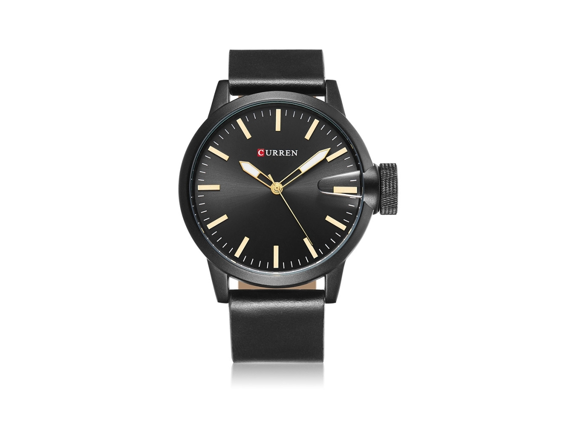 Relógio masculino de quartzo à prova d'água, elegante e com pulseira de couro PU (preto)