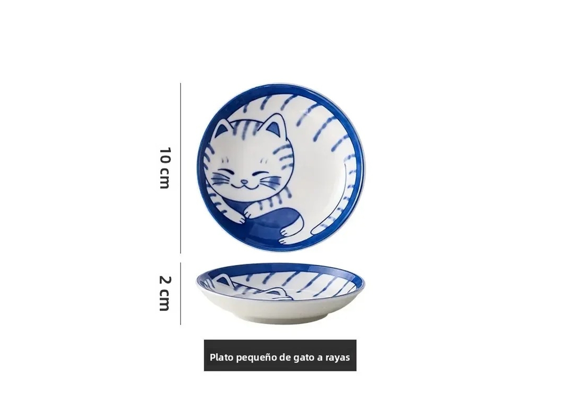 Conjunto de 4 Pratos de Cerâmica Japonesa com um Design Fofo e Criativo de um Gato da Sorte. MDUG (estilo B)