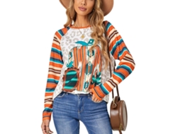 Vestido De Mulher Laxiscreed Com Decote V, Manga Longa, Estampa E Estilo Solto Para Festas E Férias