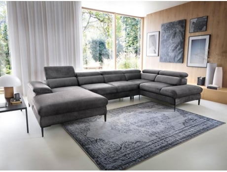 Sofá-Cama de Canto Panorâmico de Veludo Cinza Antracite Sepina de PASCAL MORABITO (75 x 353 x 214 cm)