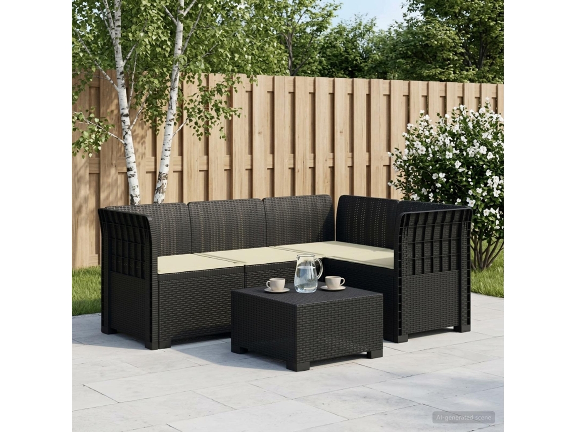 Vidaxl Sofá De Jardim Para 4 Pessoas Com Almofadas Visual Rattan Pp
