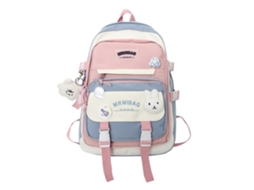 Mochila Feminina Para Laptop, Ideal Para Trabalho, Escola, Faculdade E Viagens. Tamanho Médio, Com Pingente De Pelúcia Fofo Na Cor Azul.