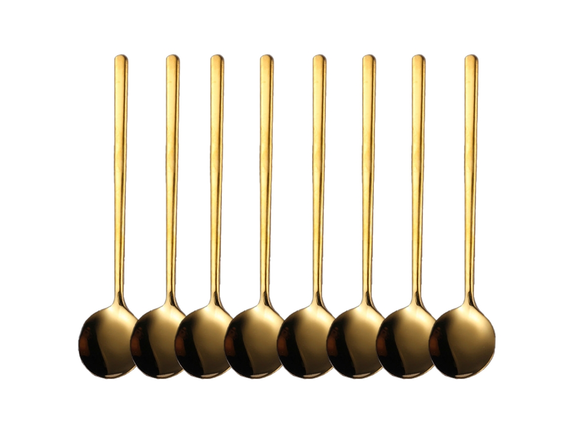 Conjunto de 8 Colheres em Aço Inoxidável Colheres de Sopa com Cabo Longo Dourado RNEMITERY