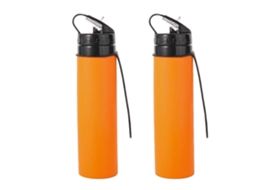 Garrafa De Água Dobrável De Silicone Laranja, 600ml, Para Ciclismo, Portátil E Resistente A Quebras.