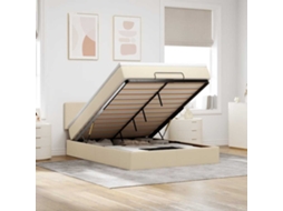 Vidaxl Cama Otomana Com Colchão Leds Creme 140x200 Cm Tecido