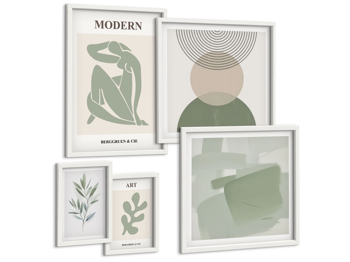 Conjunto De Pinturas Acessórios Para Plantas Tropicais Moldura Branca Pinturas De Quarto Espelharte (conjunto De 5 Imagens)