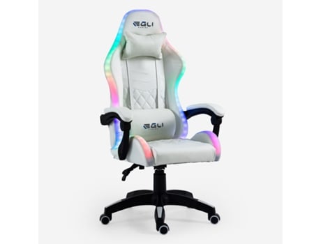 Cadeira gaming branca poltrona reclinável led ergonômica com almofada Pixy