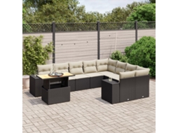 Vidaxl 10 Pcs Conjunto Sofás De Jardim C/ Almofadões Vime Pe Preto