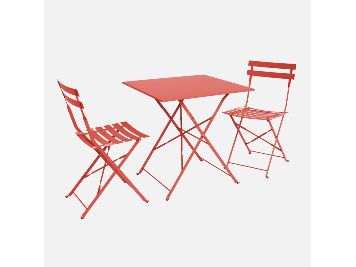 Conjunto De Jardim Com Mesa Bistrô Dobrável Em Aço Com 2 Cadeiras, 70cm, Terracota