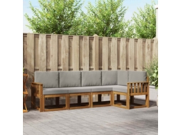 Vidaxl Conjunto De Sofás Para Exterior 5 Pcs Cinza Natural E Claro