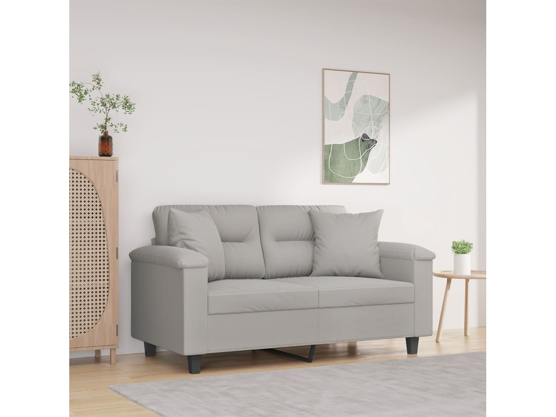 Vidaxl Sofá 2 Lugares C/ Almofadas 120 Cm Microfibra Cinzento-claro