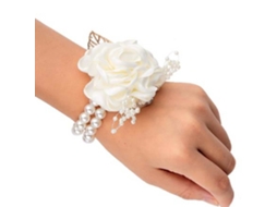 Laxiscreed Corsage De Pulso Em Cetim Com Pérola Para Casamento E Decoração Bege