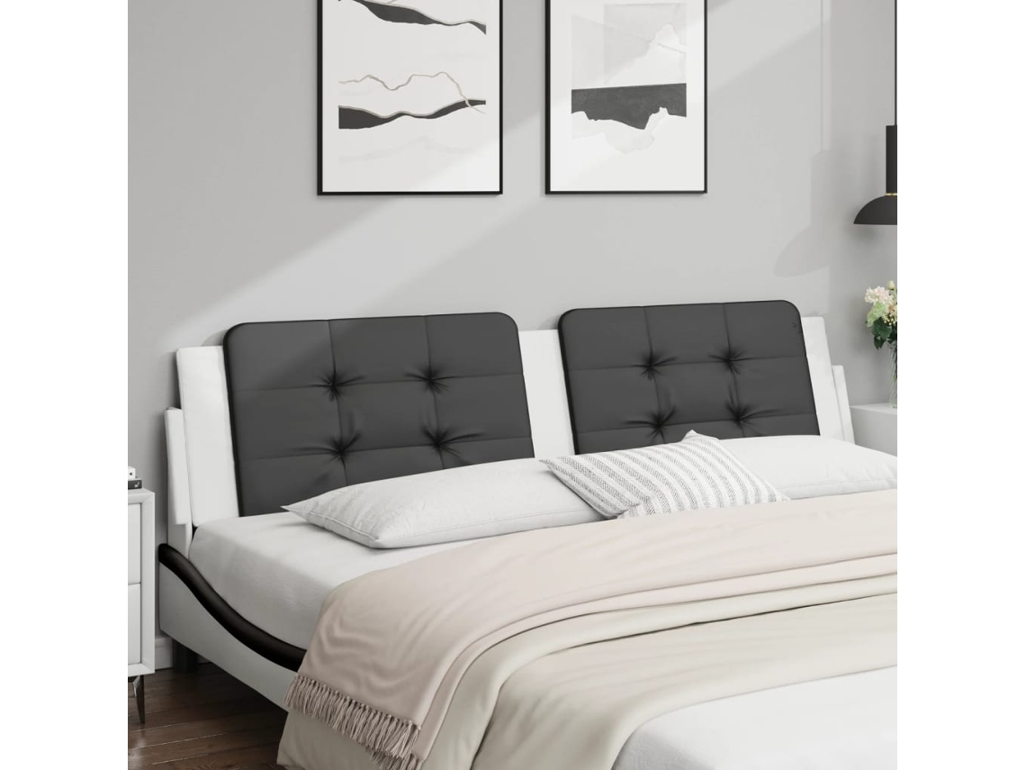 Vidaxl Almofadão De Cabeceira Zadar 200 Cm Couro Artificial Preto E Branco