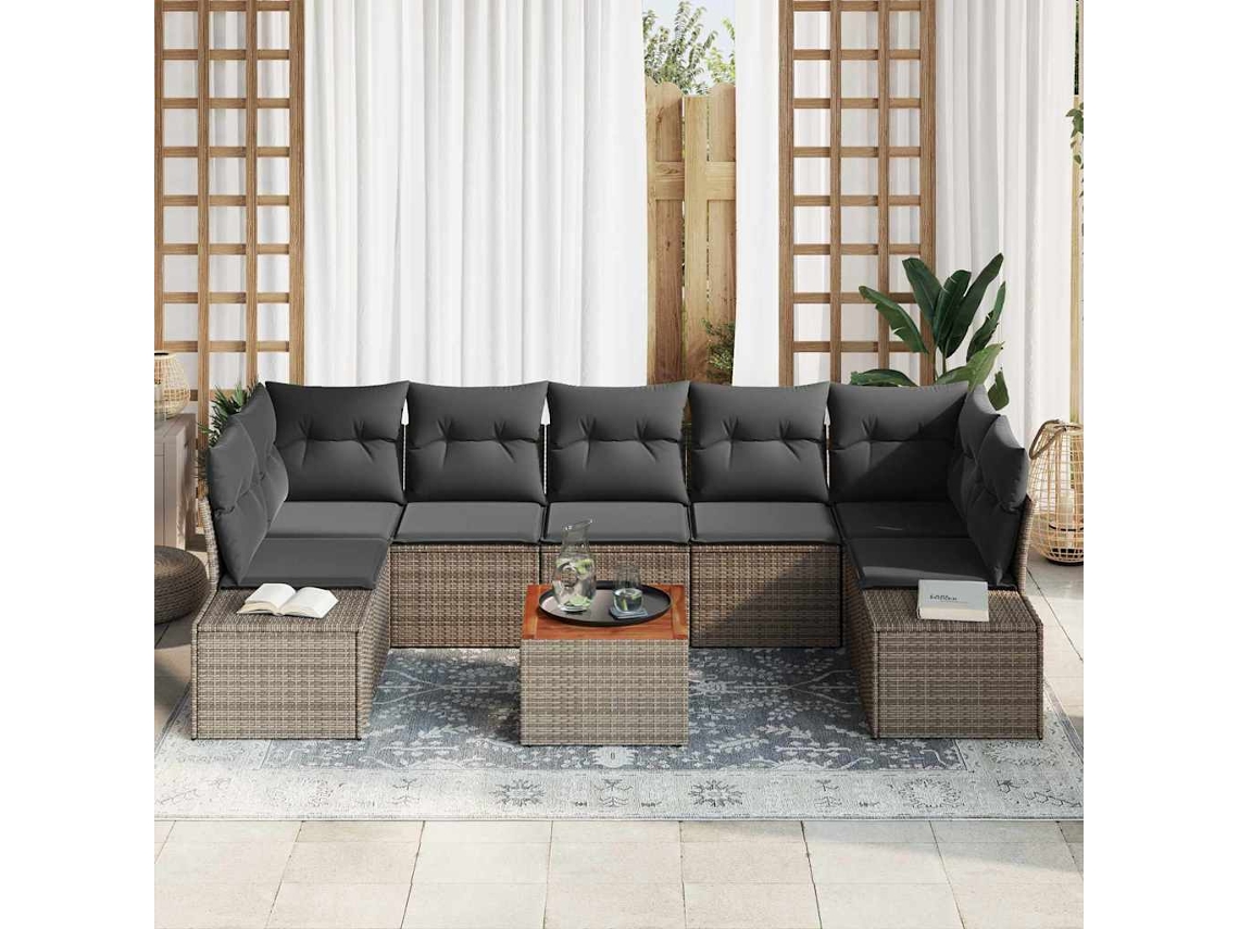 Vidaxl Conjunto De Sofá De Jardim 8 Unid. Cinzeto Vime Pe