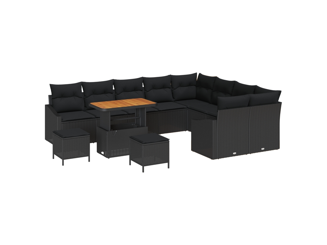 Conjunto 12 Conjunto De Móveis De Jardim Vidaxl Preto Vime Pe (288,5 X 234 X 85 Cm)