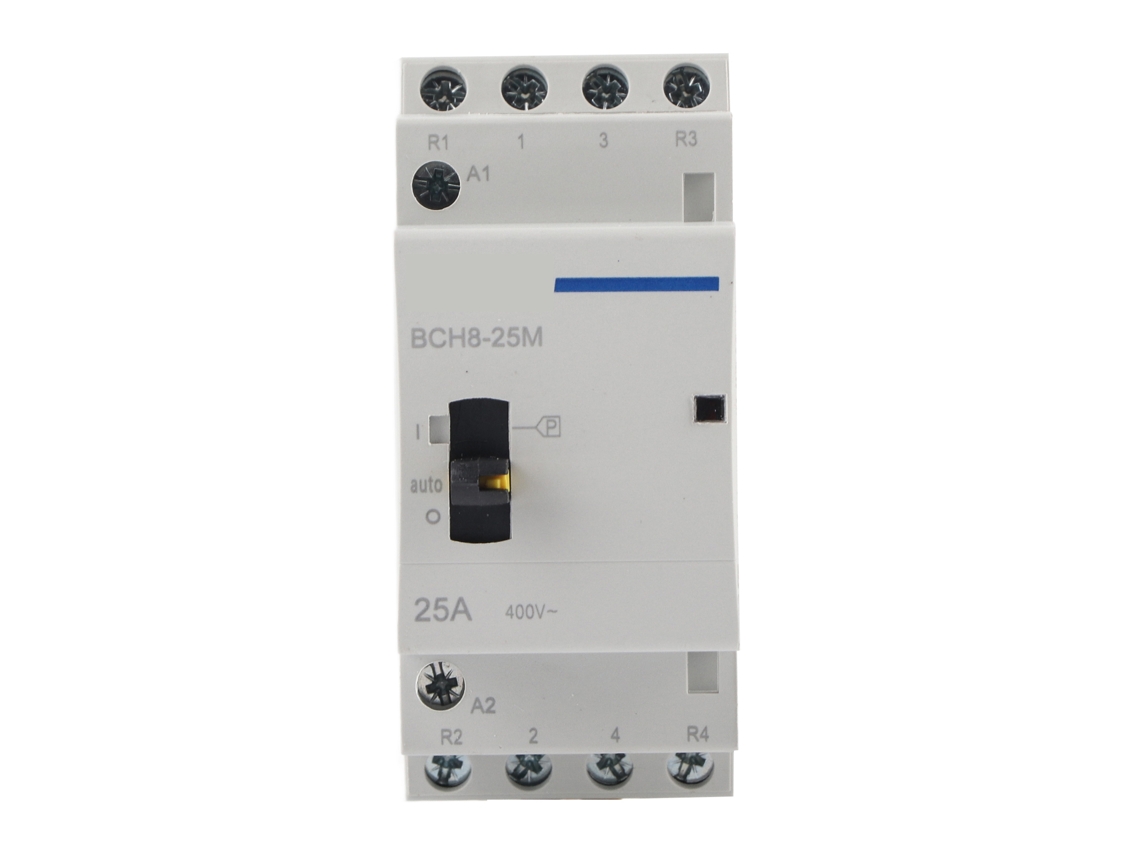 Contactor Ac Modular Hogar 4p 25a Bch8 25m 2no2nc Interruptor Manual Din Rail
