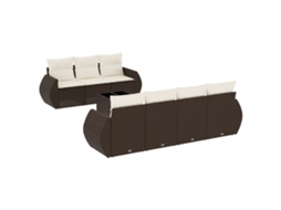 Conjunto de 8 Sofás de Jardim com Almofadões Vime Pe Castanho MAISON EXCLUSIVE (8 pcs)