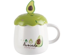 2026 taza de Cerámica com Tampa e Colher Desenho Criativo de Abacate para Café Chá Latte Micro ondas Lavavajillas 9 Oz