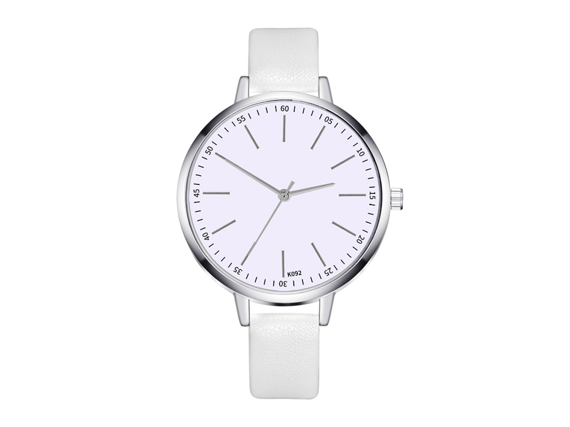 Relógio de Pulso Feminino Analógico de Quartzo com Pulseira de Couro Branco para Negócios e Lazer