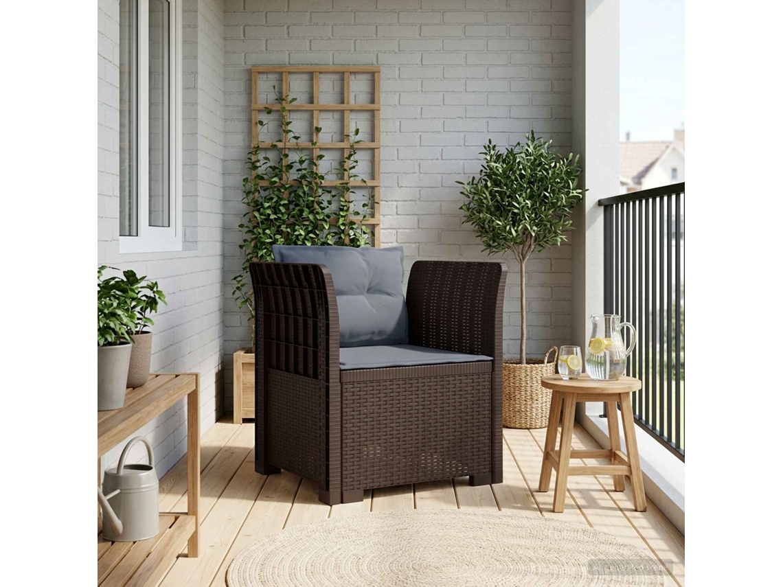 Vidaxl Poltrona 1 Lugar Com Almofadas Look Rattan Pp Castanho