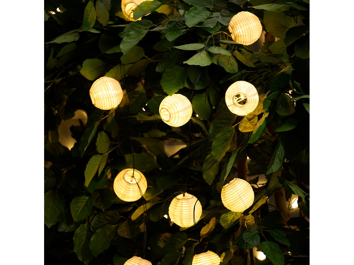Cordão de Luzes Led com 10 Bolas de Tecido/ Cordão de Luzes Movido a Energia Solar L BRILVIBERA