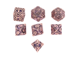 Ats set de 7 Dados Metálicos com Padrões Gravados Eletroplatsados Ouro Antigo Roxo para Jogos de Mesa, Rpg e Cartas