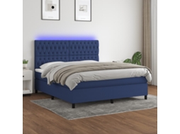 Vidaxl Cama Box Spring C/ Colchão E Led 180x200 Cm Tecido Azul