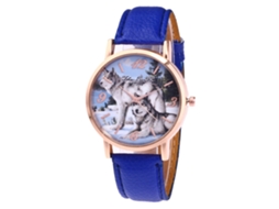 Relógio de quartzo com pulseira de couro PU, mostrador redondo, elegante para homens (azul)
