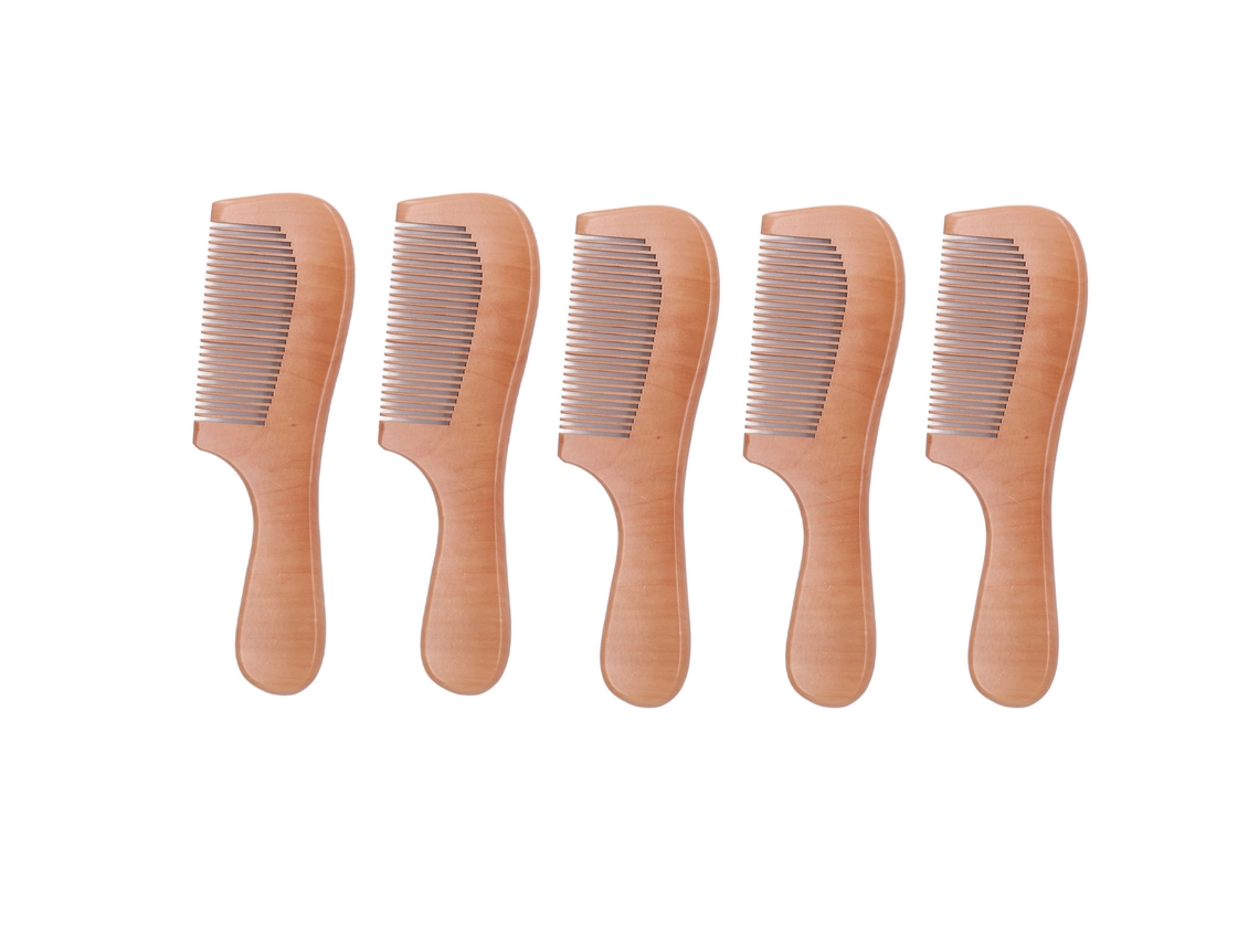 5pcs Pente De Madeira De Pêssego Com Cabo Ergonômico Antiderrapante Leve Portátil Dentes Fechados Para Cabelo