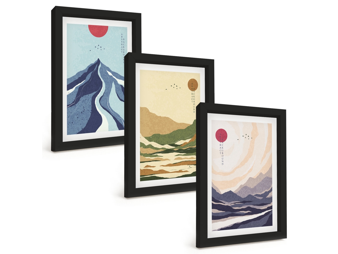 Quadros Decorativos Para Paredemontanhas Em Tons Pastel, Estilo Japonês Moldura Preta Quadros Para O Escritório Espelharte (3 Peças 20x30 Cm)
