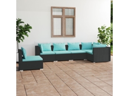 Vidaxl 6 Pcs Conjunto Lounge De Jardim C/ Almofadões Vime Pe Preto