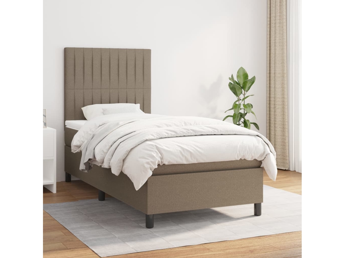 Cama Com Molas/colchão 90x190 Cm Tecido Castanho-acinzentado