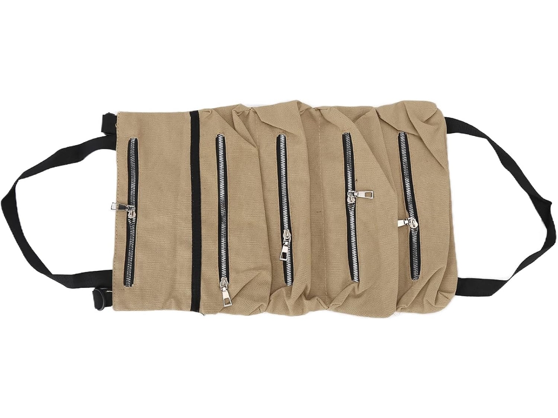 Bolsa Para Ferramentas, Dobrável Em Lona Com Zíper, Leve E Durável, Com Alta Capacidade E Alças Cáqui