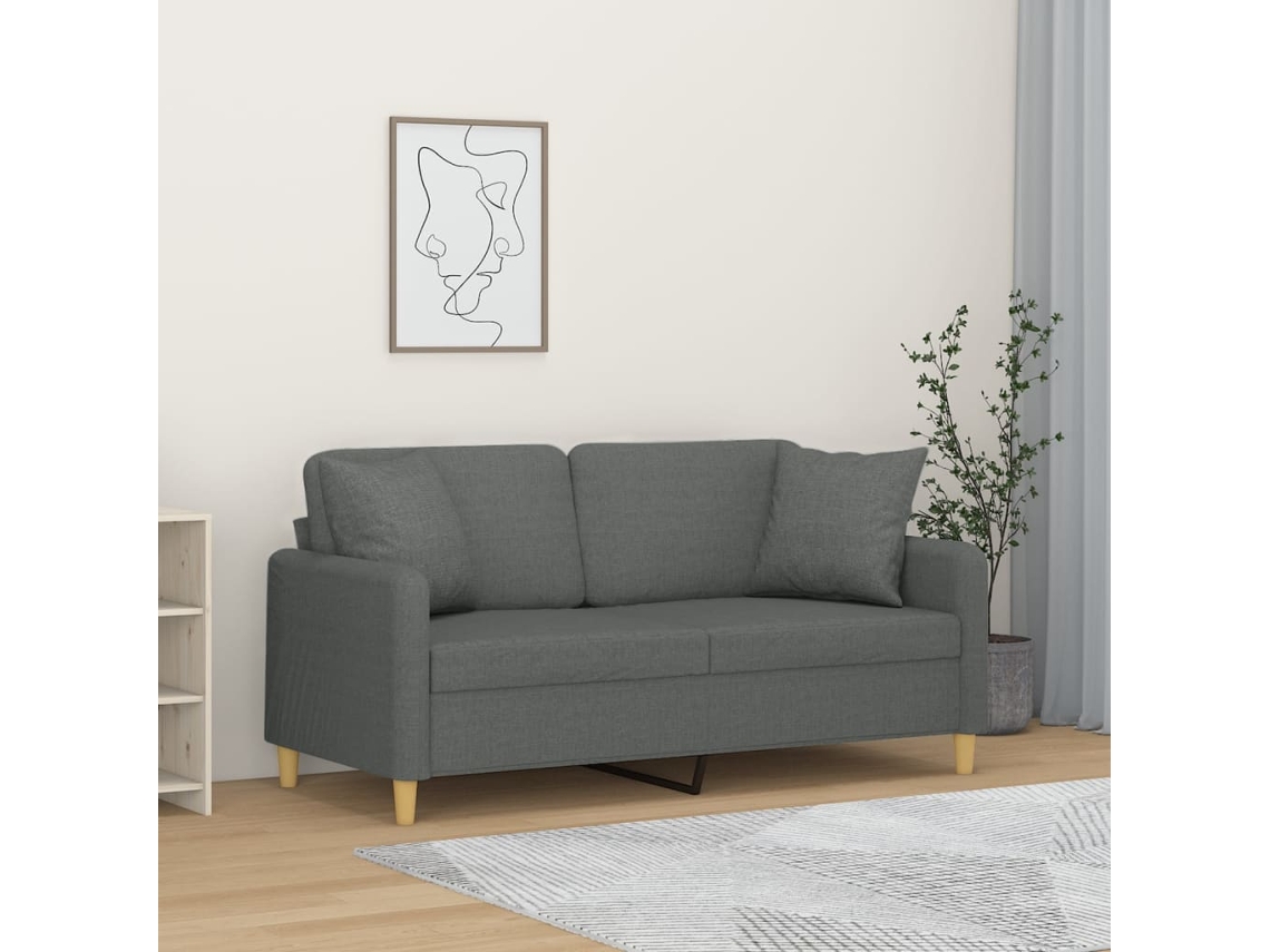 Vidaxl Sofá 2 Lugares +almofadas Decorativas 140cm Tecido Cinza-escuro