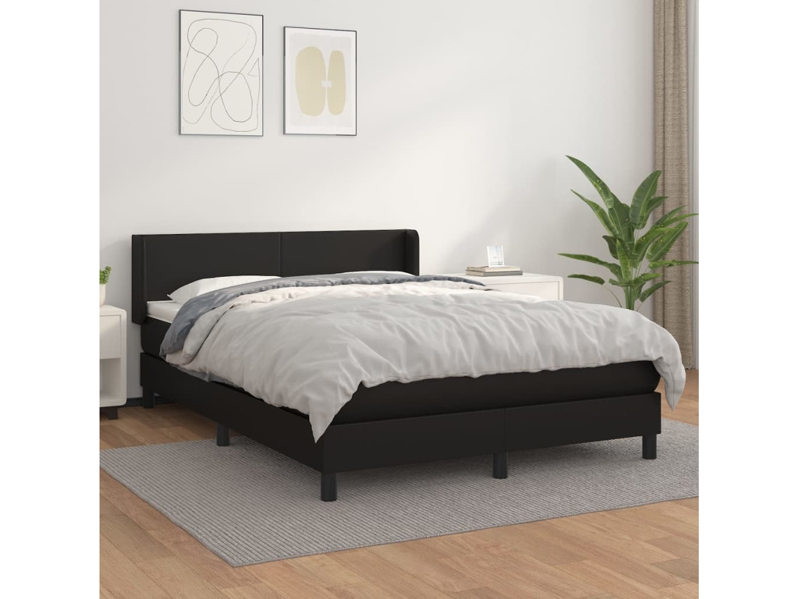 Vidaxl Cama Com Molas/colchão 140x190 Cm Couro Artificial Preto