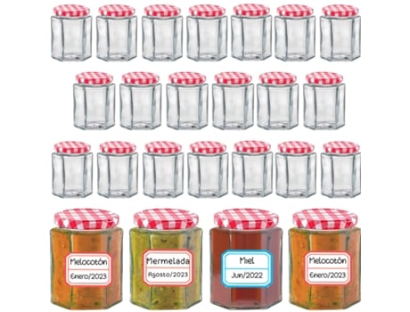 24 Frascos Pequenos de Vidro Hexagonais com Tampa Hermética de 95 Ml Potezinhos para Mel Geleia Frascos Pequenos MUNDOTARROS