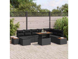 Vidaxl Conjunto de Sofá de Jardim 9 Pcs Preto Rattan Sintético