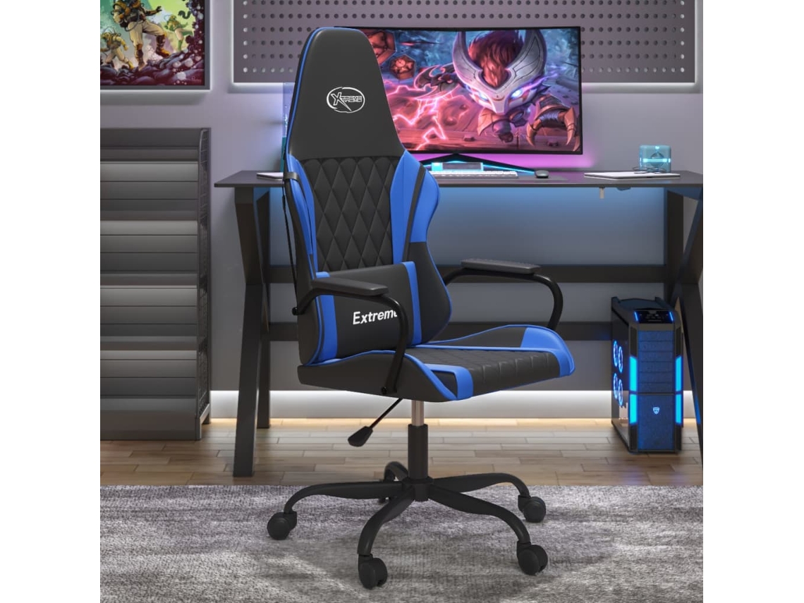 Vidaxl Cadeira De Gaming Couro Artificial Preto E Azul