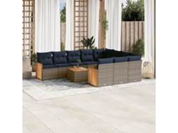 Conjunto de Sofá de Jardim de 3 Peças com Almofadas em Rattan Sintético Cinza VIDAXL