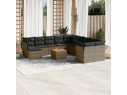 Vidaxl 12 Pcs Conjunto De Sofás Jardim C/ Almofadões Vime Pe Cinzento