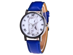 Relógio Casual Unissex com Pulseira Pu e Movimento de Quartzo Azul