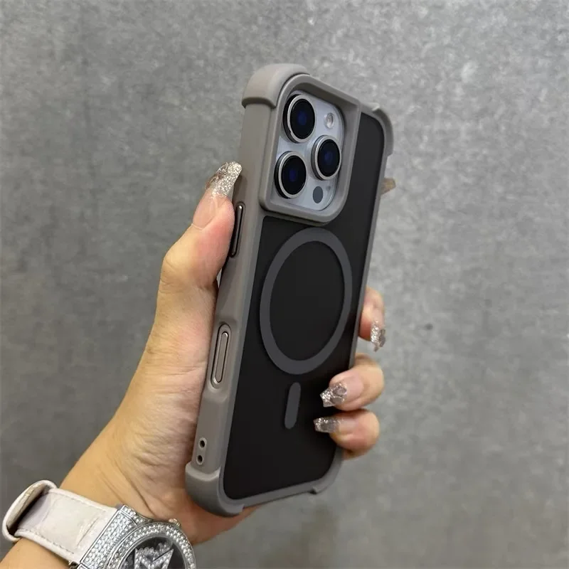 Capa Protetora Fosca À Prova De Choque E Quedas (para Iphone 16 Pro Cinza), Compatível Com Carregamento Sem Fio.