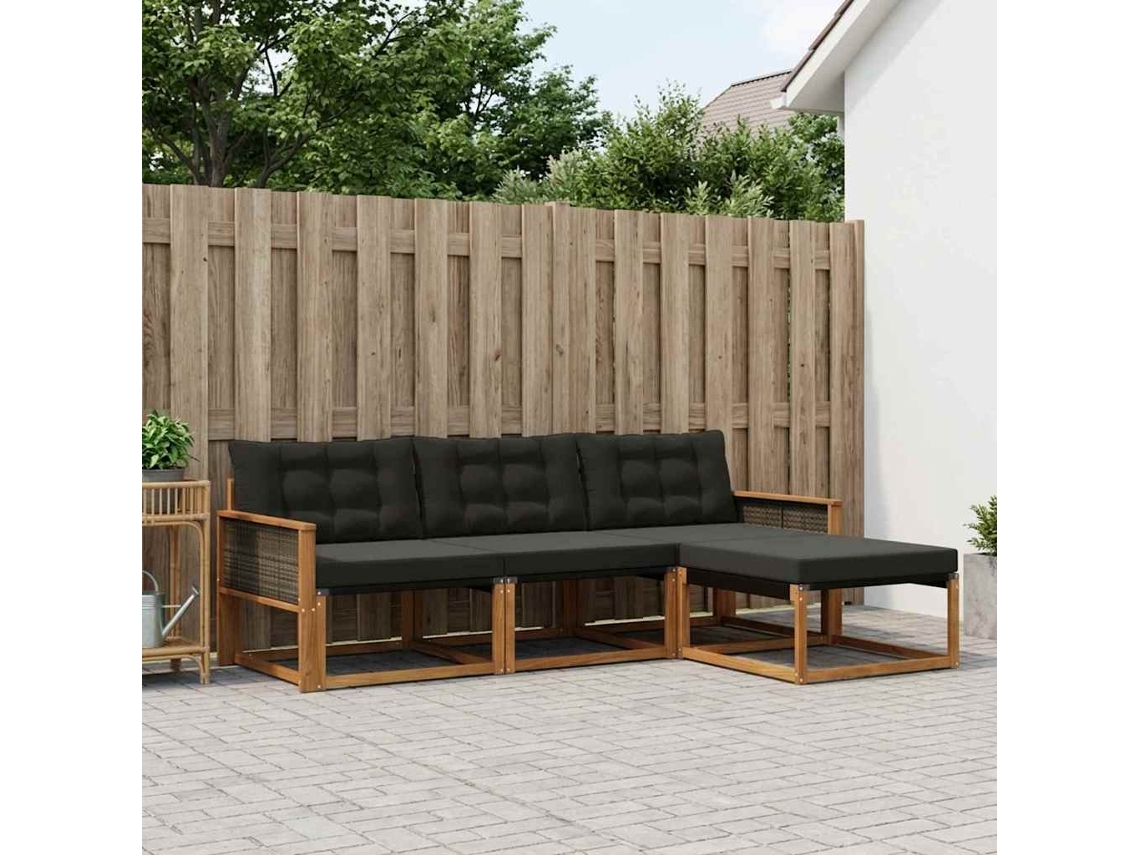 Vidaxl Conjunto De Sofás Para Exterior 4 Unid. Natural E Preto