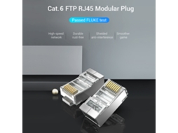 Aetheria conector de Rede Rj45 Cat.6 Ftp Vention Plug Módulo com Contatos Dourados e Carcaca de Blindagem Metal (10 Peças)