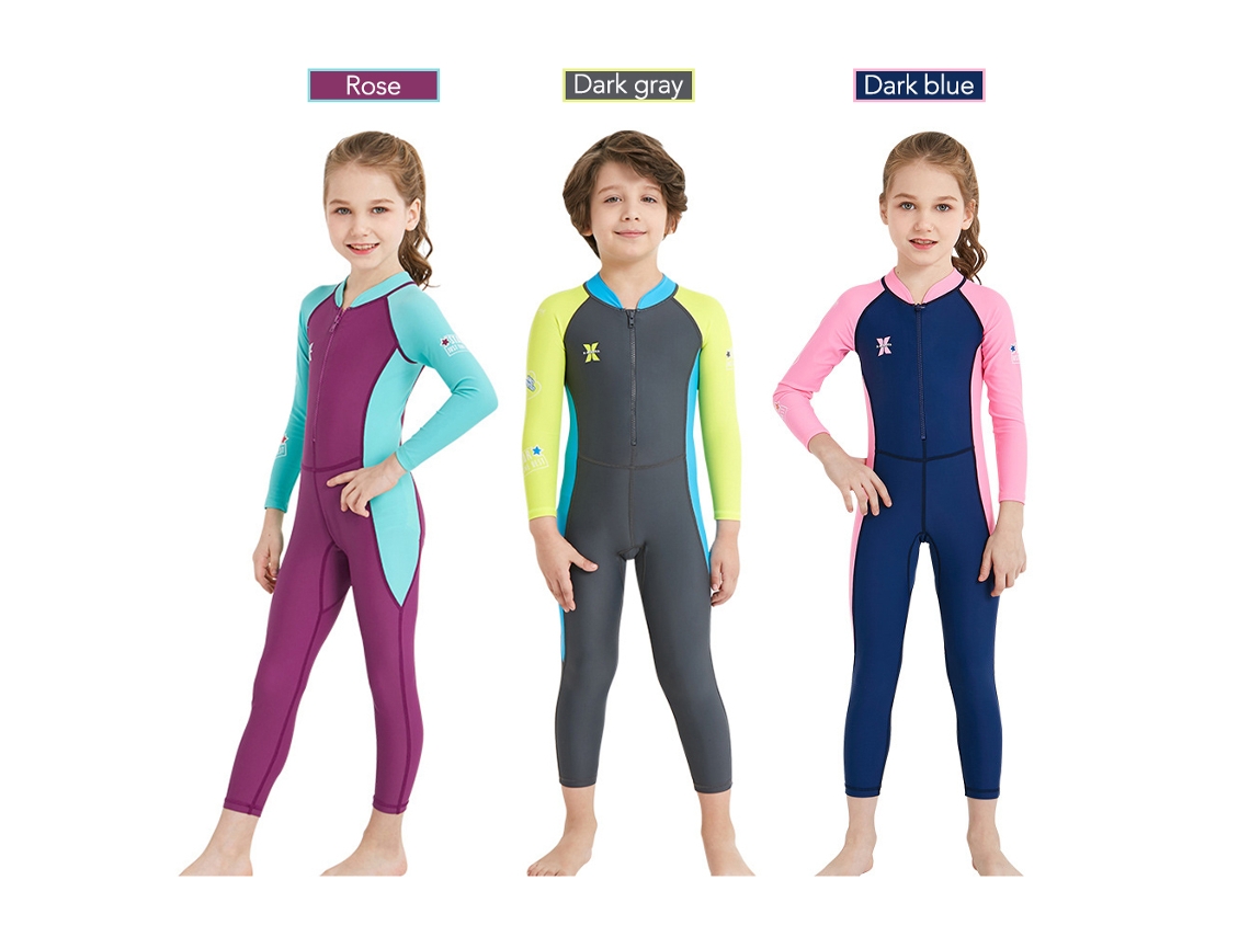 Traje de Banho Infantil Manga Longa Uv Protetor Frontal Zip