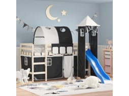 Vidaxl Cortinas Para Cama Elevada Com Túnel E Torre Branco E Preto