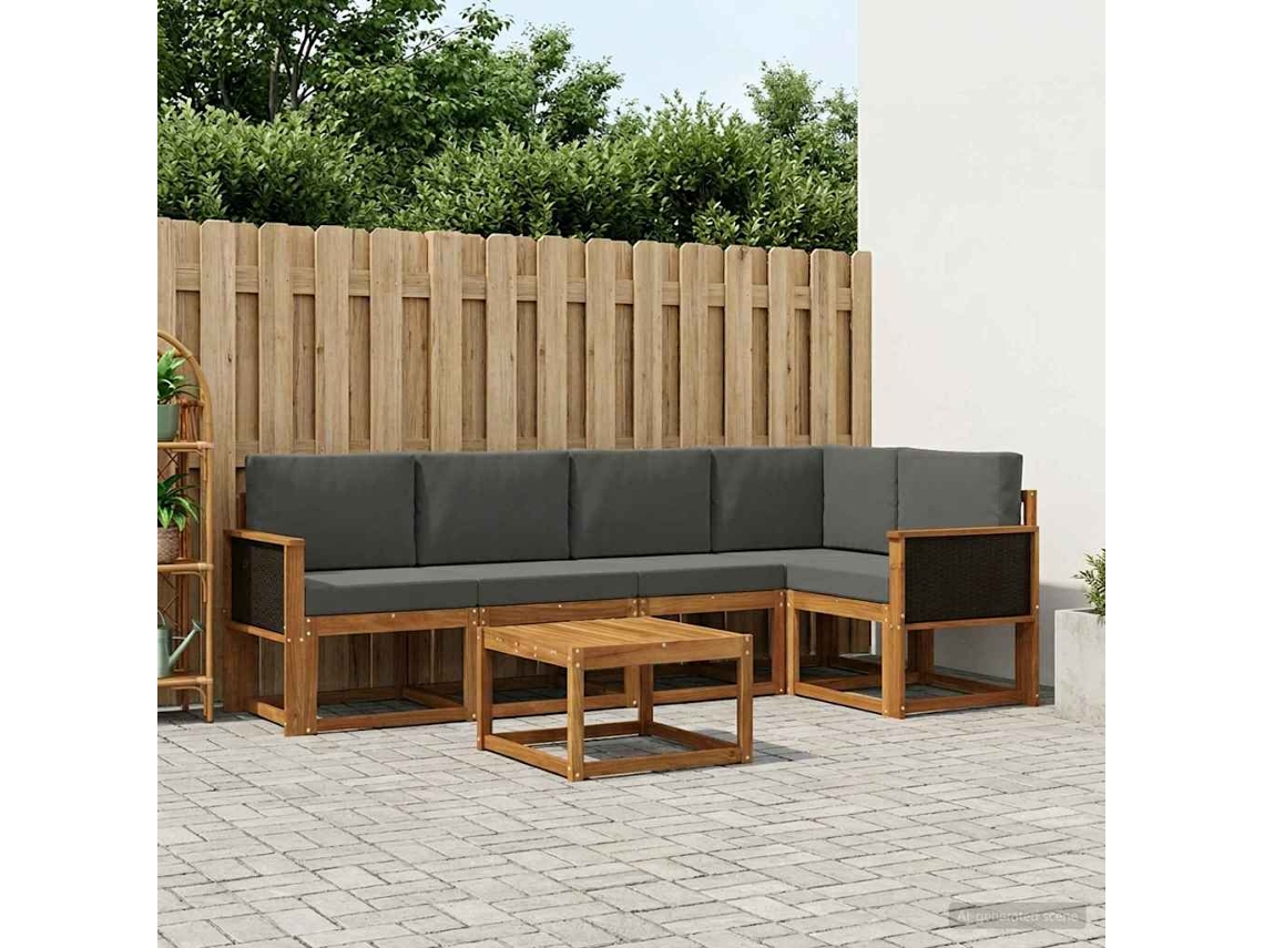 Vidaxl Conjunto De Sofás Para Exterior 6 Unid. Natural E Antracite