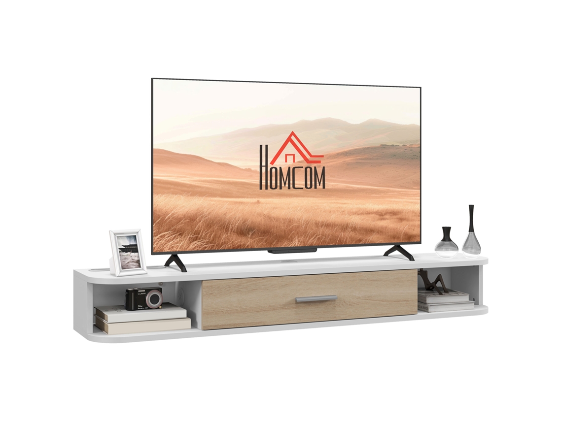 Rack suspenso para TV até 50 polegadas com nichos e porta basculante branco ZACHARY