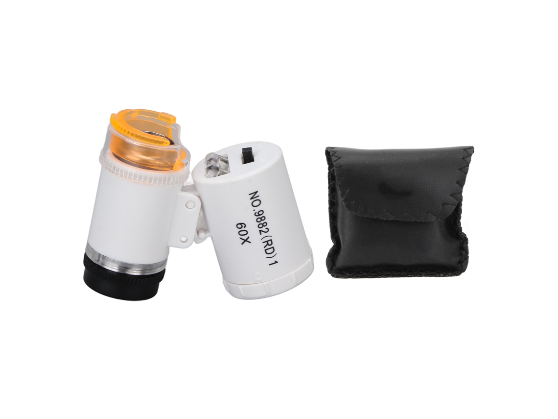 Mini Lupa Portátil 60x para Detecção de Joias e Dinheiro com Lâmpada Led, Microscópio de Bolso Branco BRILVIBERA
